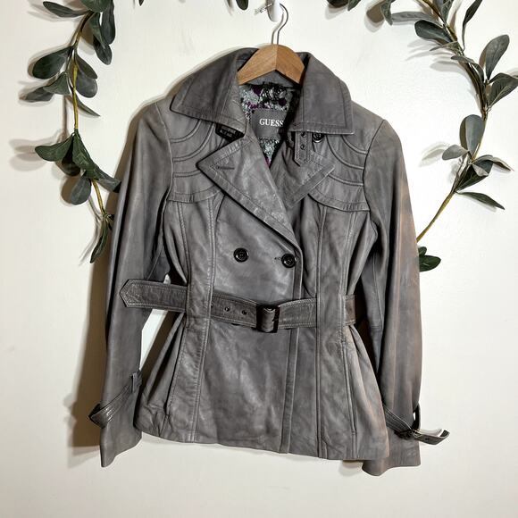 Guess Gray Leather Jacket - Picture 1 of 10